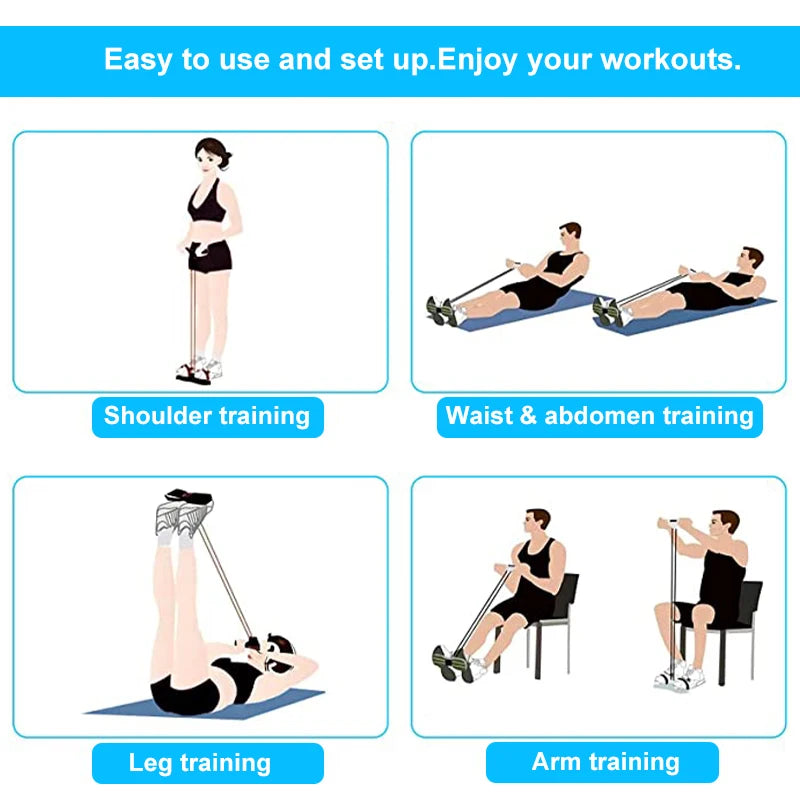 4-Tube Resistance Bands Set with Pedal Puller - Full Body Yoga & Fitness Training