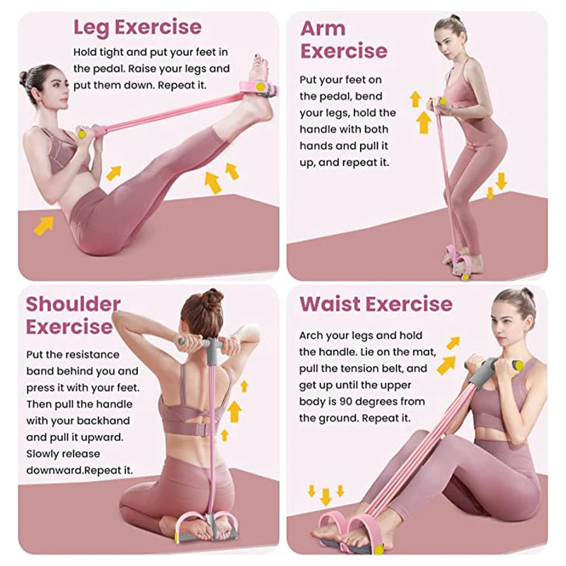 4-Tube Resistance Bands Set with Pedal Puller - Full Body Yoga & Fitness Training